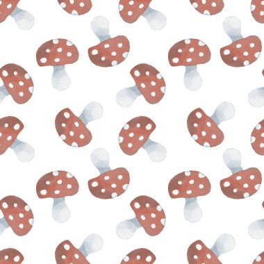 Beyaz arka planda Noel mantarı olan sulu boya deseni