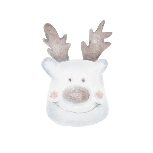 Cute Watercolor Christmas Deer Elk Isolated White Background — Stock Photo, Image