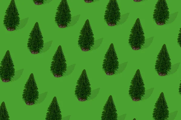 Izometrický Vzor Vánoční Stromeček Zeleném Pozadí Světlé Minimální Novoroční Dispozice — Stock fotografie
