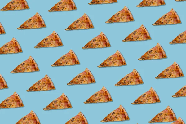 Seamless Slice Piece Pizza Pattern Isolated Bright Blue Background Creative - Stock-foto
