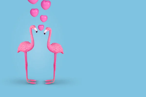 Креативная Забавная Концепция Парой Влюбленных Фламинго Голубом Фоне Концепция Весеннего — стоковое фото