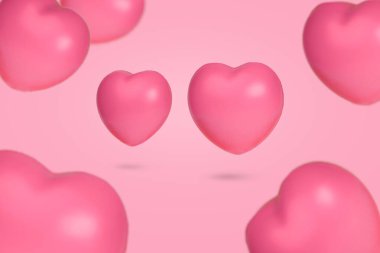 Parlak pembe arka planda havada süzülen kalplerle yaratıcı bir fikir. Mutlu Kadınlar, Anneler Günü, Sevgililer Günü, doğum günü tebrik kartı tasarımı için asgari sevgi sembolü
