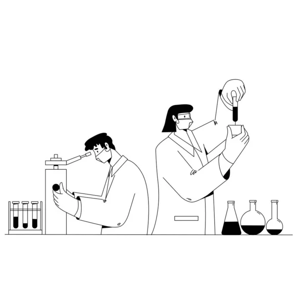 Dois biólogos humanos estão trabalhando com tubos de ensaio. Ilustração De Stock