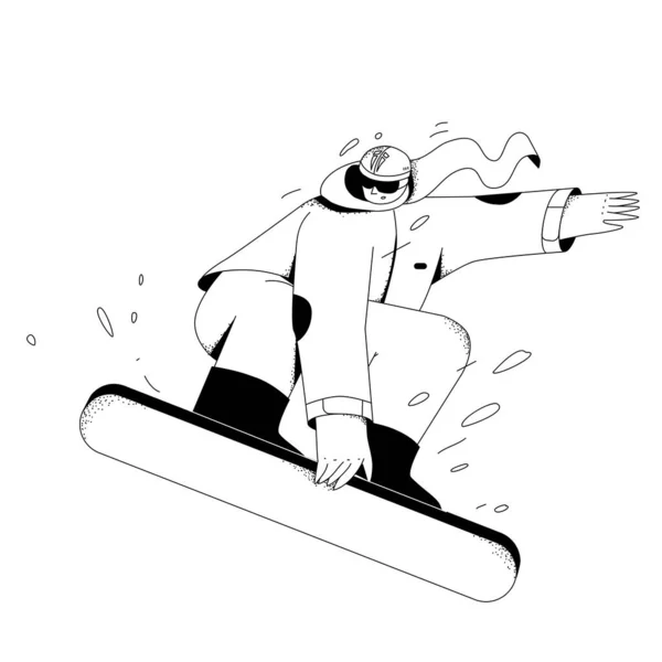 男は山の丘からスノーボードでジャンプします。. — ストックベクタ