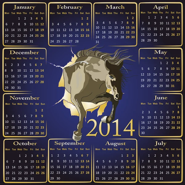 ? 馬と alendar 2014 — ストックベクタ