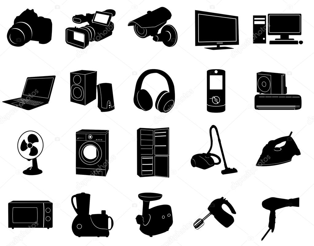 Black icons of home appliances