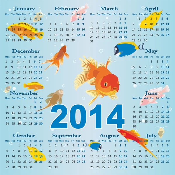 Aquarium calendar 2014 — Stock Vector