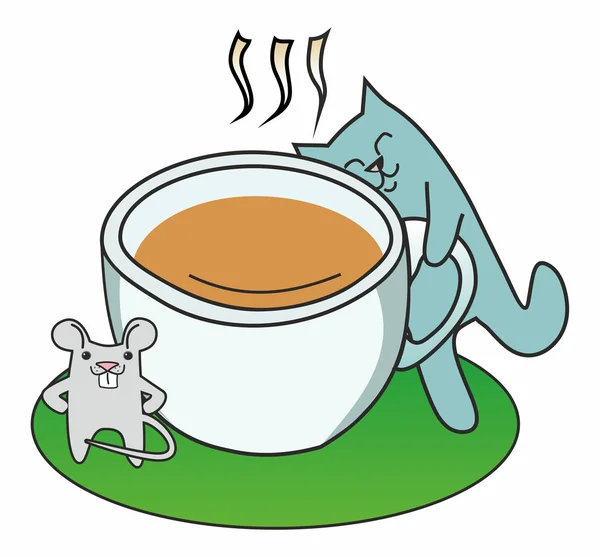 Gato y una taza de café — Vector de stock