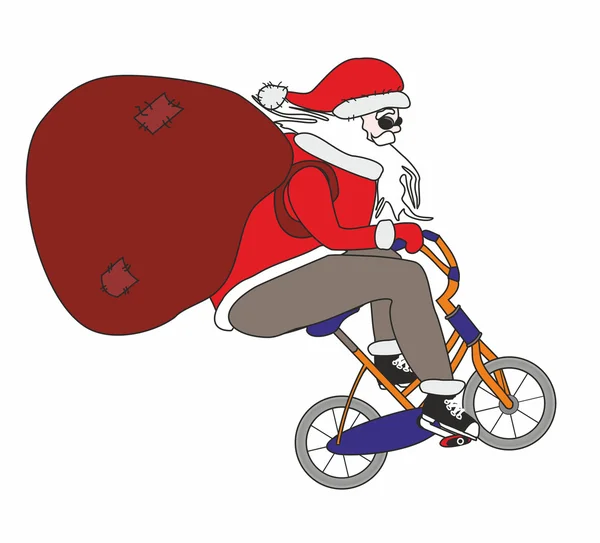 Santa em uma bicicleta — Vetor de Stock