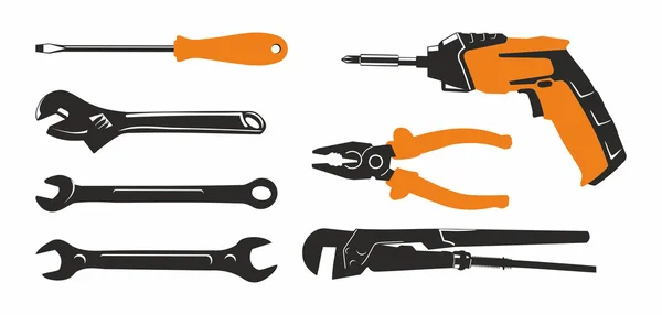 Black and orange image of construction tools — Stock Vector