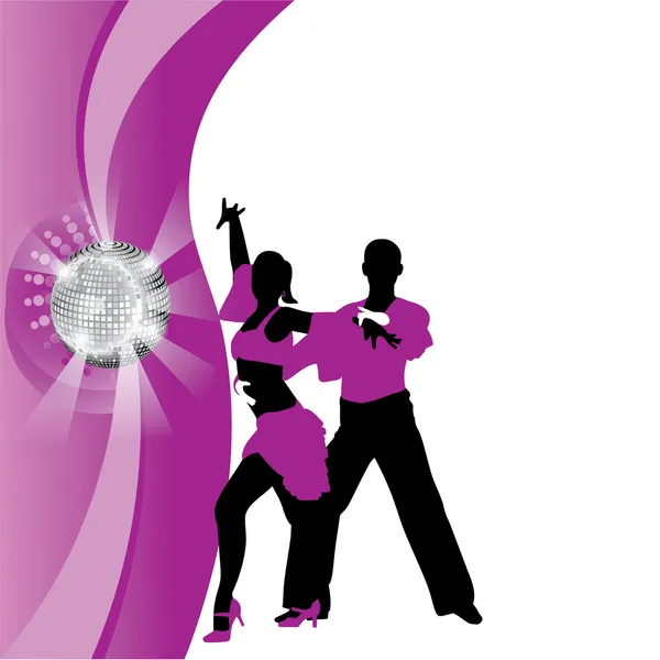 Векторный фиолетовый фон с танцующей парой — стоковый вектор