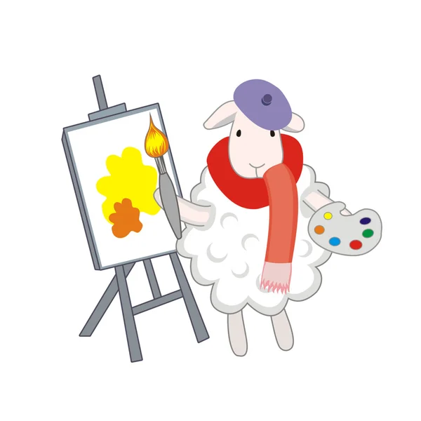 Lamb paints a picture — Stock Vector