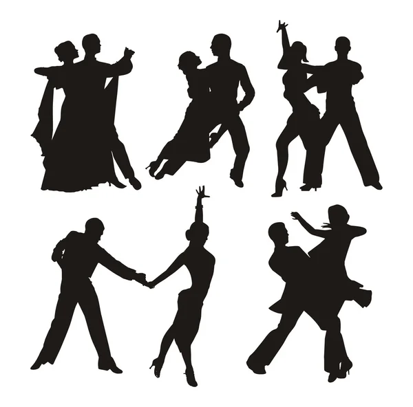 Black silhouette of couple dancing — Stock Vector
