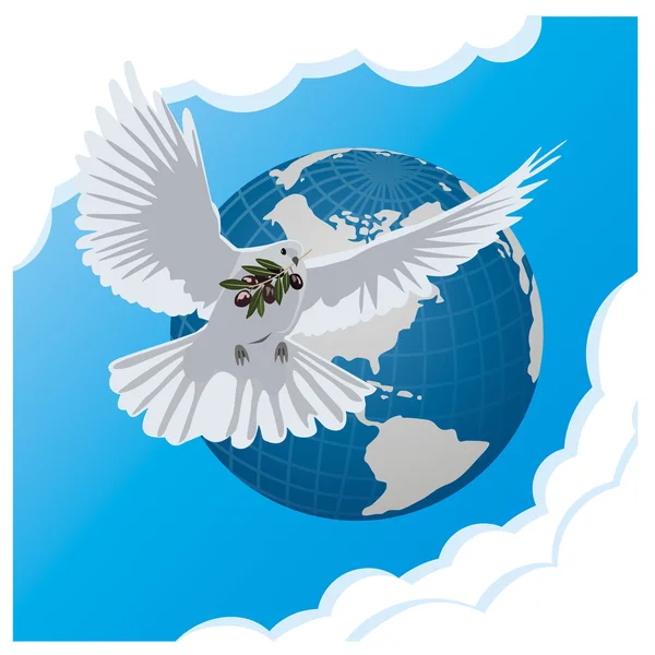 Fond bleu vectoriel avec colombe et globe — Image vectorielle