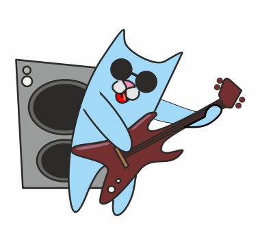 kedi güneş gözlüğü gitar çalıyor.