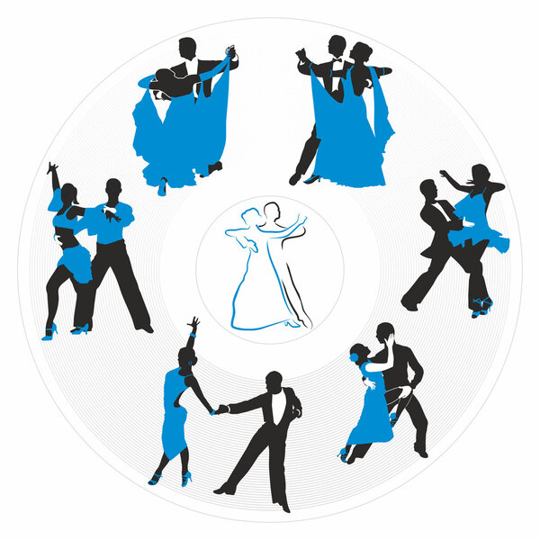 couples dancing on the background of a circular plate