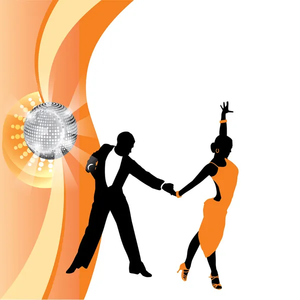 Couple dancing on orange background — Stock Vector