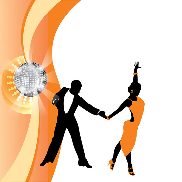 couple dancing on orange background