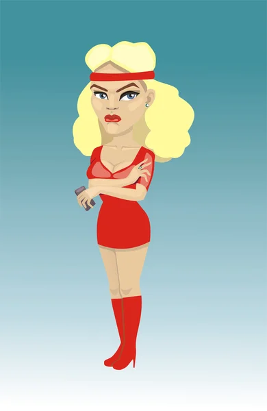 Blonde vectorielle dans une robe rouge — Image vectorielle