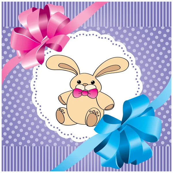 Vector background with rabbit and lilac bow — Stock Vector