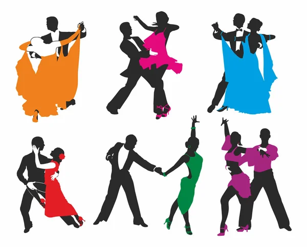 Vektor uppsättning färgade dansande par — Stock vektor