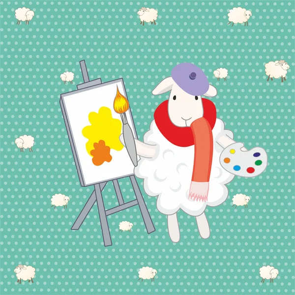 羔羊艺术家在绿色的背景 — 图库矢量图片