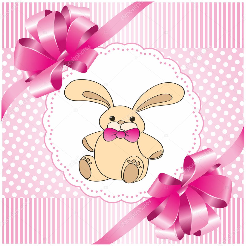 square pink background with a toy hare