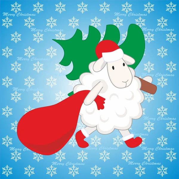 Fond de Noël avec arbre et agneau — Image vectorielle