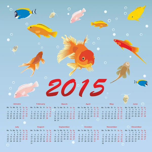 Calendar 2015 with fish — Stock Vector