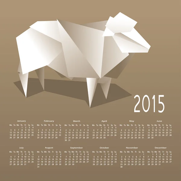 Календар 2015 з паперу овець на фоні коричневий — стоковий вектор
