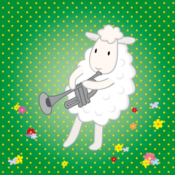 Lamb musician on a green background — Stock Vector