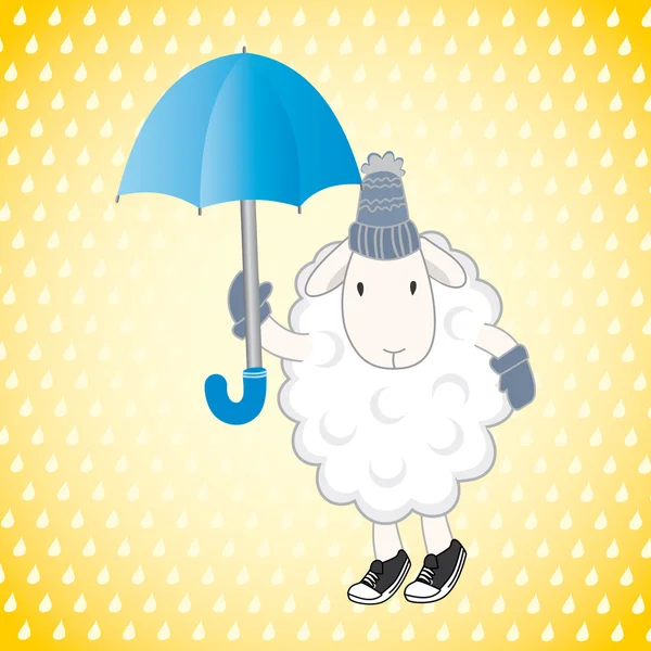 羊在黄色背景上的一把雨伞 — 图库矢量图片
