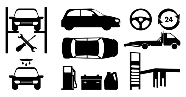 Vector iconos negros con coches — Vector de stock