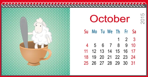 Kalender för oktober och lamm som sitter i en kopp — Stock vektor