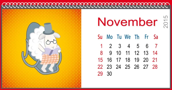 Calendario para noviembre y cordero leyendo un libro — Vector de stock