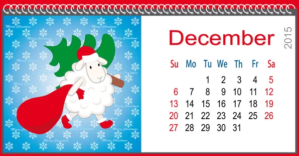 Calendar for December and lamb dressed as Santa — Stock Vector