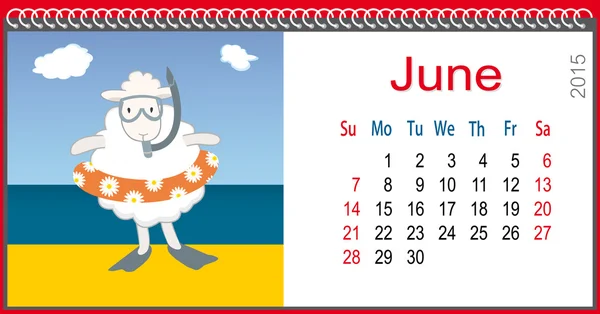 6 月と子羊の海のカレンダー — ストックベクタ