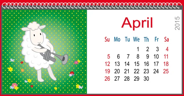 Calendar for April and lamb plays the trumpet — Stock Vector