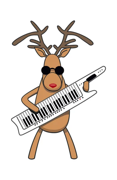 Renifer Boże Narodzenie gra klavitare — Wektor stockowy