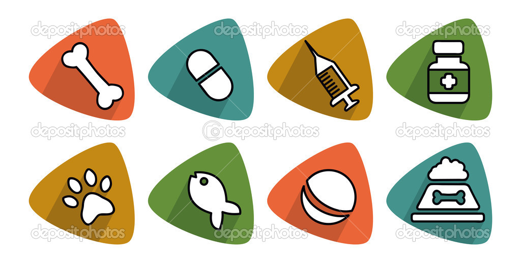 vector icons depicting objects for pets 