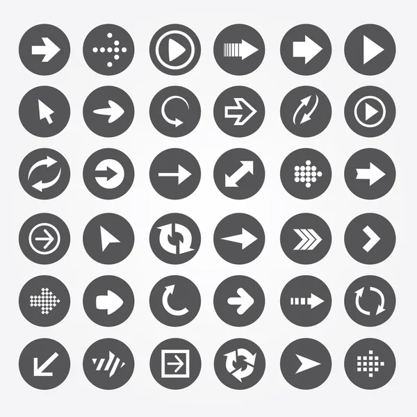 Conjunto de ícones vetoriais seta em um círculo preto —  Vetores de Stock