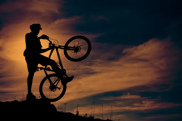 Mountain biker at top of the hill — Stock Photo, Image