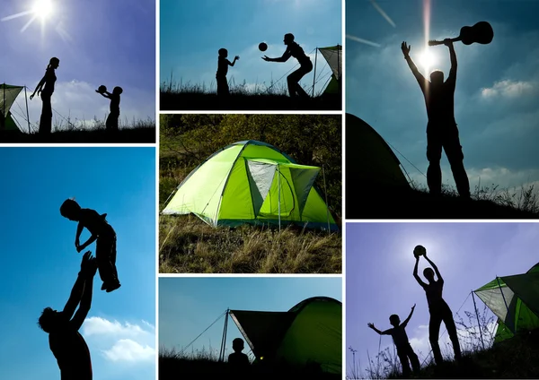 Familjen camping collage — Stockfoto