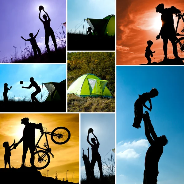 Collage campeggio famiglia — Foto Stock