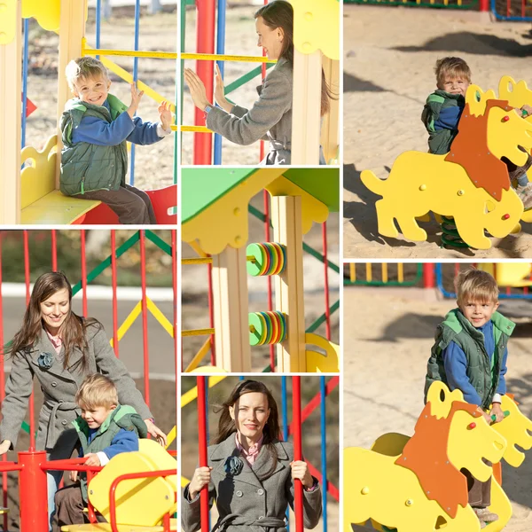 Happy mother and child playing on playground — Stock Photo, Image