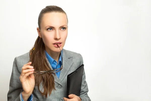 Pensando mujer blanca — Foto de Stock