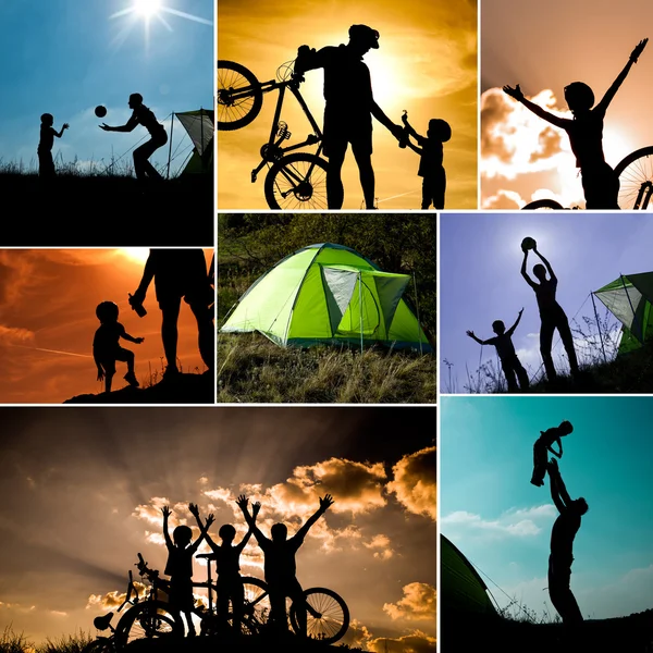 Gelukkige familie met een fiets — Stockfoto