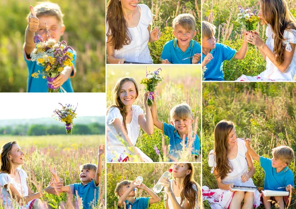 Mãe com filho se divertindo ao ar livre no verão — Fotografia de Stock