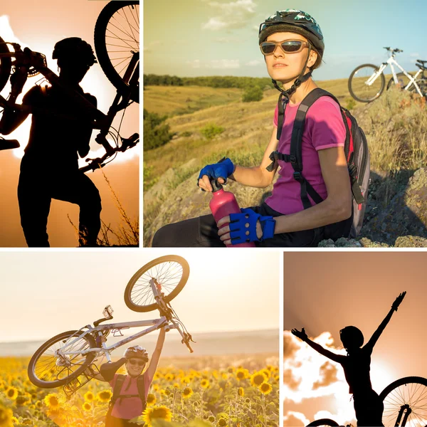 Mladá žena, cykloturistika — Stock fotografie