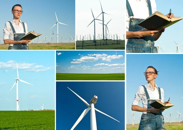 Engineers and wind turbine site — Stock Photo, Image